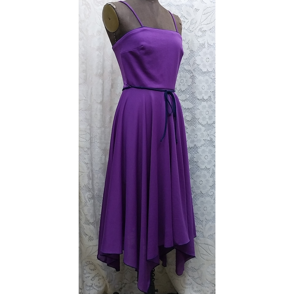 Vintage 1970s Purple Spaghetti Strap A-line Asymmetrical Hem Midi Fairy Dress S